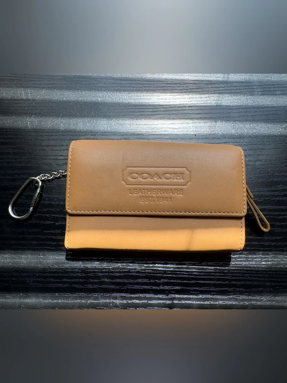 Vintage COACH British Tan Leather Multifunction Purse Keychain Wallet 7219